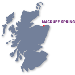 A map of Scotland Highlighting MacDuff, the source of MacB natural spring water