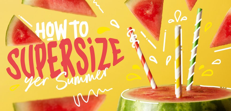 Banner with a watermelon and straws